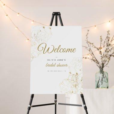 Modern Elegant Gold Peonies Bridal Shower Welcome Foam Board