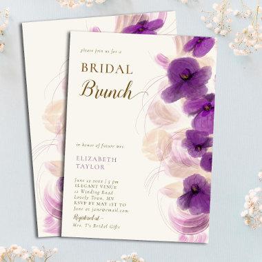 Modern Elegant Gold Purple Orchids Bridal Brunch Invitations