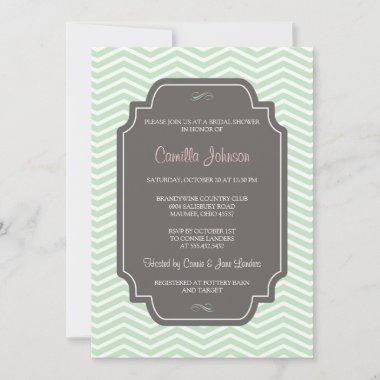 Modern Elegant Mint Green Chevron Bridal Shower Invitations