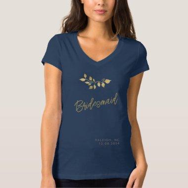 Modern Elegant Navy Gold Eucalyptus Bridesmaid T-Shirt
