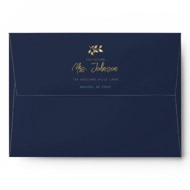 Modern Elegant Navy Gold Wedding Return Address Envelope