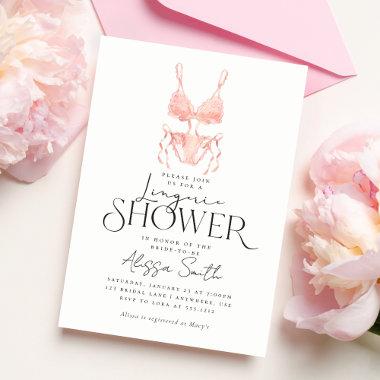 Modern Elegant Peach Lingerie Bridal Shower Invitations
