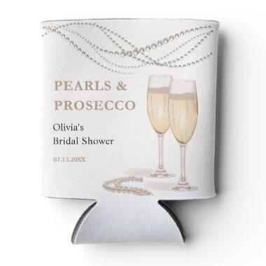 Modern Elegant Pearls and Prosecco  Can Cooler