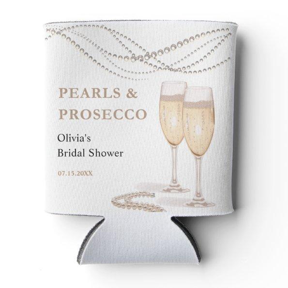 Modern Elegant Pearls and Prosecco  Can Cooler