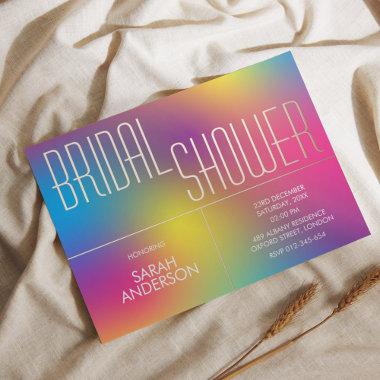 Modern Elegant Rainbow Holographic Bridal Shower Foil Invitations