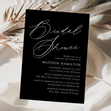 Modern Elegant Script Black Bridal Shower Invitations