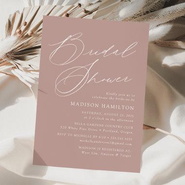Modern Elegant Script Dusty Rose Bridal Shower Invitations
