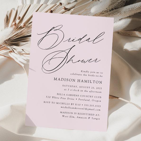 Modern Elegant Script Lavender Bridal Shower Invitations