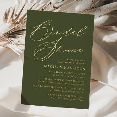 Modern Elegant Script Olive Green  Foil