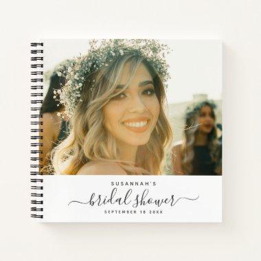 Modern Elegant Script Photo Bridal Shower Guest Notebook