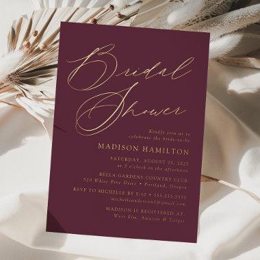 Modern Elegant Script Purple Bridal Shower Foil Invitations