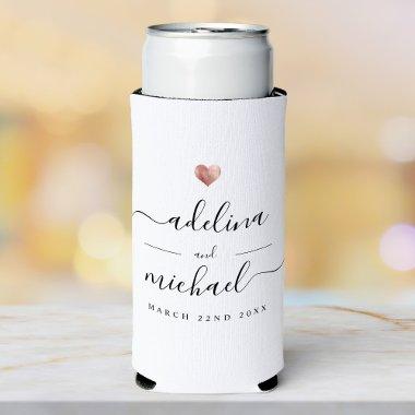 Modern Elegant Script Rose Gold Wedding Favor Seltzer Can Cooler