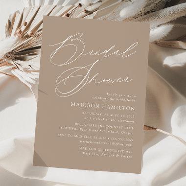 Modern Elegant Script Taupe Bridal Shower Invitations
