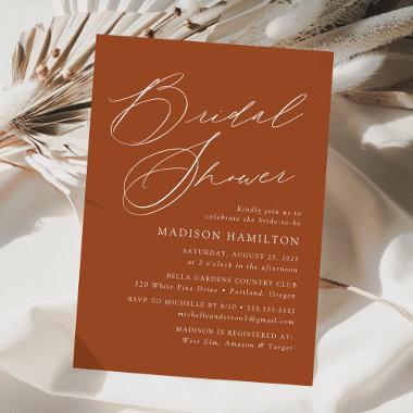 Modern Elegant Script Terracotta Bridal Shower Invitations