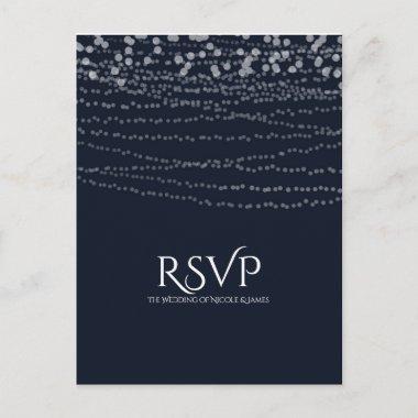 Modern Elegant String of Lights Blue Wedding RSVP Invitation PostInvitations