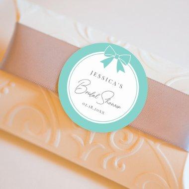 Modern Elegant Teal Blue Bow Ribbon  Classic Round Sticker