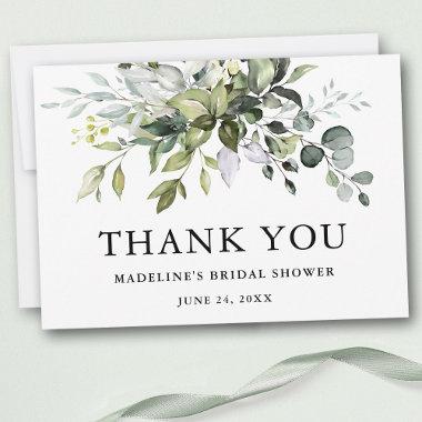 Modern Elegant Watercolor Greenery Bridal Shower Thank You Invitations