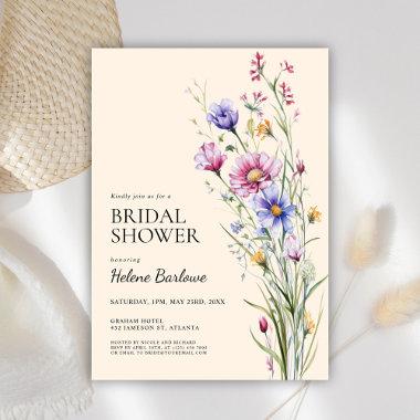 Modern Elegant Whimsical Wildflower Bridal Shower Invitations