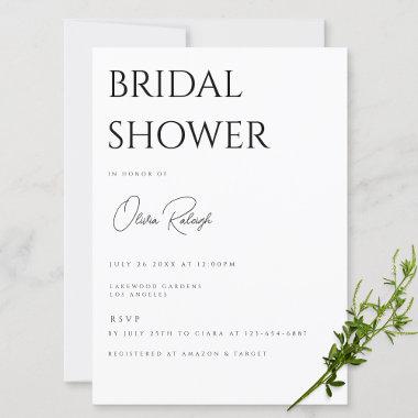 Modern & Elegant White Bridal Shower Invitations