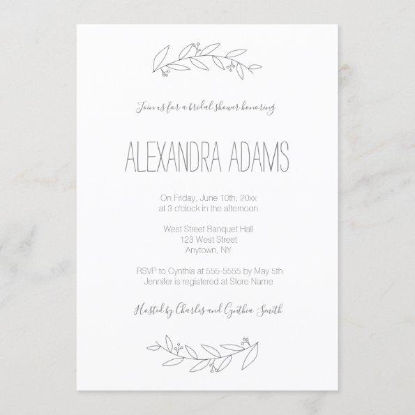Modern elegant wreath bridal shower invitations