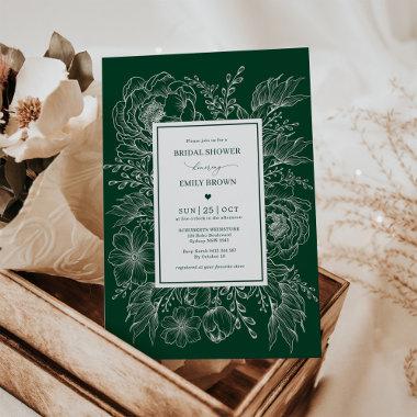 Modern Emerald Botanical Flower Bridal Shower Invitations