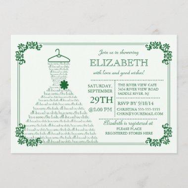 Modern Emerald Green Wedding Dress Bridal Shower Invitations