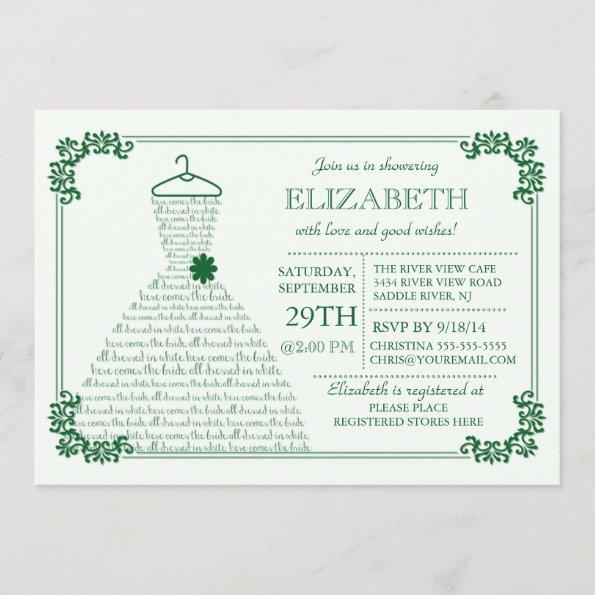 Modern Emerald Green Wedding Dress Bridal Shower Invitations