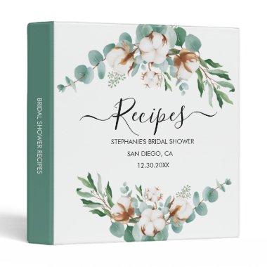 Modern Eucalyptus Botanical  Recipe 3 Ring Binder