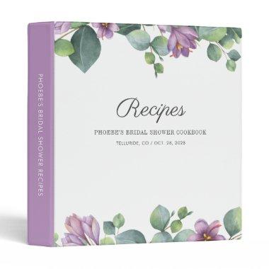 Modern Eucalyptus Botanical Bridal Shower Recipes 3 Ring Binder