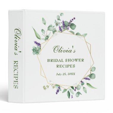 Modern Eucalyptus Floral Bridal Shower Recipe 3 Ring Binder