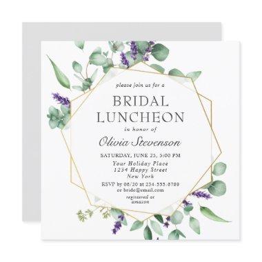 Modern Eucalyptus Geometric Frame Bridal Luncheon Invitations