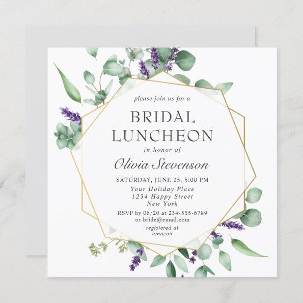 Modern Eucalyptus Geometric Frame Bridal Luncheon Invitations