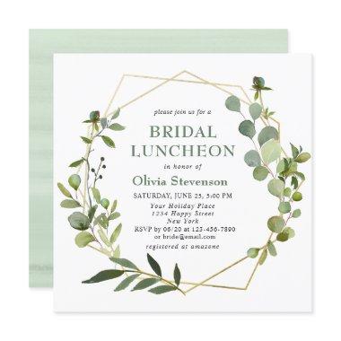 Modern Eucalyptus Geometric Frame BRIDAL LUNCHEON Invitations