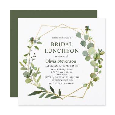 Modern Eucalyptus Geometric Frame BRIDAL LUNCHEON Invitations