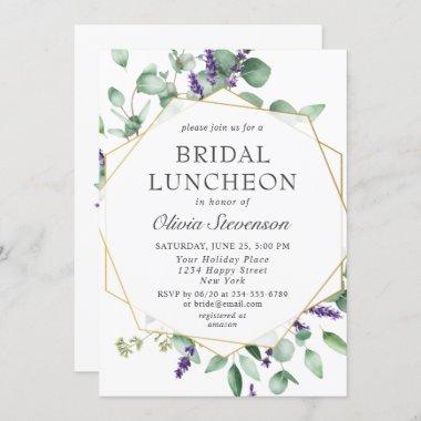 Modern Eucalyptus Geometric Frame Bridal Luncheon Invitations