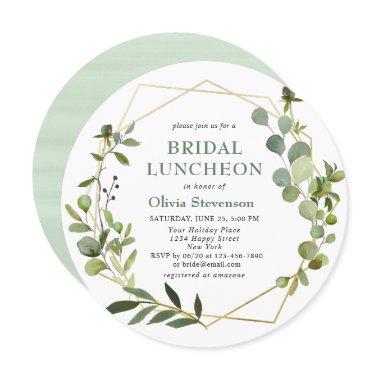 Modern Eucalyptus Geometric Frame BRIDAL LUNCHEON Invitations