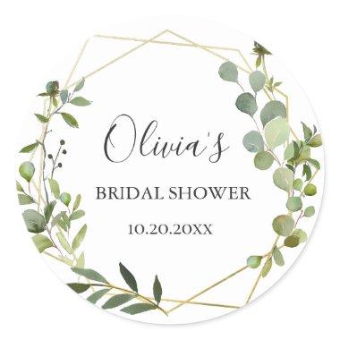 Modern Eucalyptus Geometric Frame Bridal Shower Classic Round Sticker