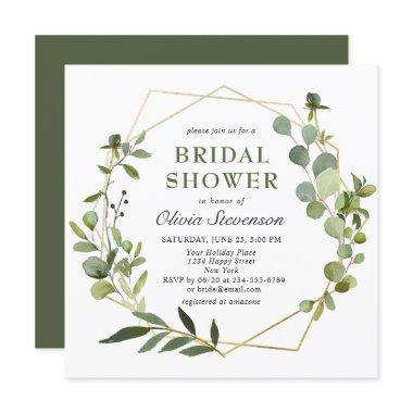 Modern Eucalyptus Geometric Frame Bridal Shower Invitations