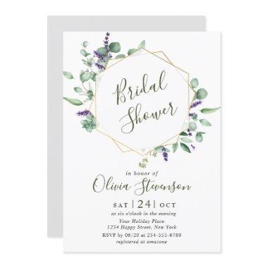 Modern Eucalyptus Geometric Frame Bridal Shower Invitations