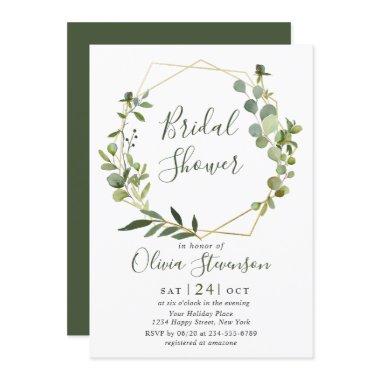 Modern Eucalyptus Geometric Frame Bridal Shower Invitations