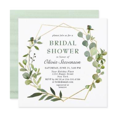 Modern Eucalyptus Geometric Frame Bridal Shower Invitations