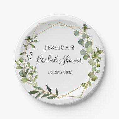 Modern Eucalyptus Geometric Frame  Paper Plates