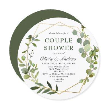 Modern Eucalyptus Geometric Frame COUPLE SHOWER Invitations