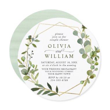 Modern Eucalyptus Geometric Frame COUPLE SHOWER Invitations