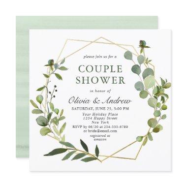 Modern Eucalyptus Geometric Frame COUPLE SHOWER Invitations