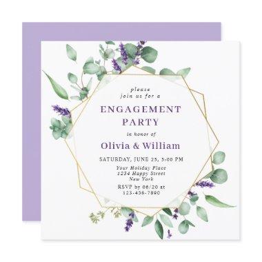 Modern Eucalyptus Geometric Frame ENGAGEMENT PARTY Invitations