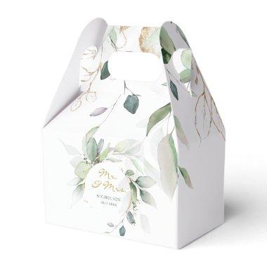 Modern Eucalyptus Greenery Gold Mr. & Mrs. Favor Boxes