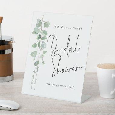 Modern Eucalyptus Script Welcome to Bridal Shower Pedestal Sign