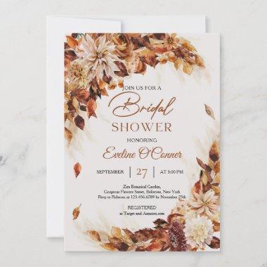 Modern fall and autumn flowers leaves wreath Invitations