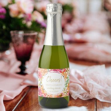 Modern Fall Floral Watercolor Coral Magenta Shower Sparkling Wine Label